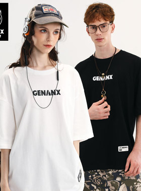 GENANX闪电潮牌重磅t恤夏季新款简约风字母logo印花情侣多彩T恤