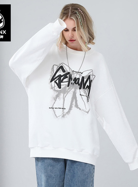 GENANX闪电潮牌白色上衣无性别发泡印花休闲秋季新款纯棉套头卫衣