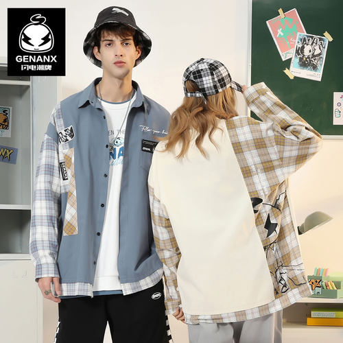 GENANX闪电潮牌撞色拼接衬衫
