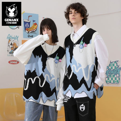 闪电潮牌针织衫马甲武艺同款