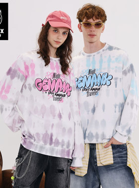 GENANX闪电潮牌2025秋季新款长袖上衣潮流印花太空棉白色情侣卫衣