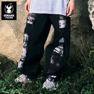 子张函瑞同款 秋冬裤 复古直筒水洗宽松牛仔裤 GENANX闪电潮牌美式