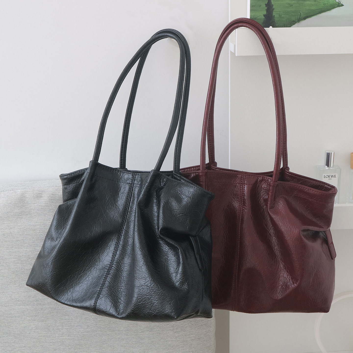 韩版文艺复古休闲通勤褶皱托特包软皮百搭大容量手提单肩包女士,箱包皮具/热销女包/男包,托特包,淘宝优惠券,粉丝福利购,淘宝优惠卷