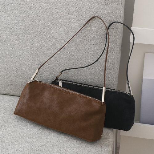 韩版文艺复古极简风格单肩法棍包