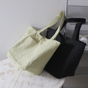 日系文艺小清新小格子通勤单肩托特包布包休闲百搭手提购物袋女