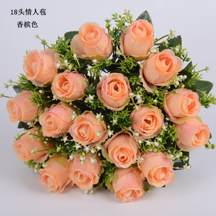 新款跨境仿真玫瑰新娘手捧花高级手感婚庆装饰舞蹈道具18头玫瑰花