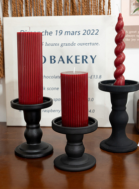 复古红色蜡烛黑色烛台套装ins风烛光晚餐仪式感氛围摆件拍照道具