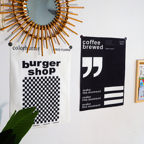 棋盘格子挂布ins墙贴咖啡馆小众