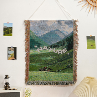 美式复古棉线编织挂毯沙发盖巾柜子盖布卧室墙面装饰背景布挂布