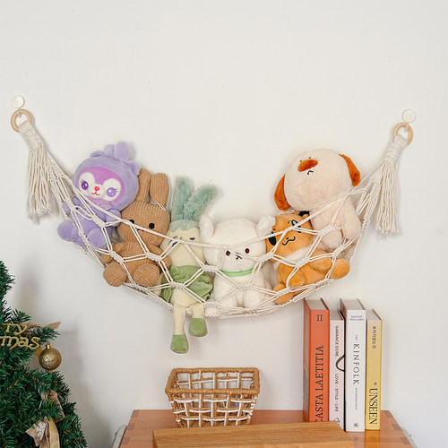 ins棉绳娃娃玩偶收纳网兜挂墙