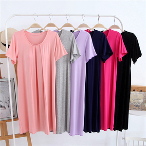 带胸垫莫代尔睡裙夏季女士睡衣夏天莫代尔短袖薄款中裙