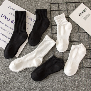 男生春秋运动袜子体育生白袜秋冬毛巾底加厚防臭黑色白色长袜