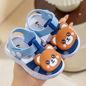 男女儿童防滑婴幼儿软底学步鞋 3岁防踢卡通软萌小熊包头凉鞋