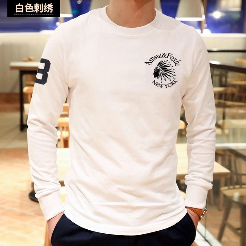 AF纯棉男士长袖刺绣修身T恤