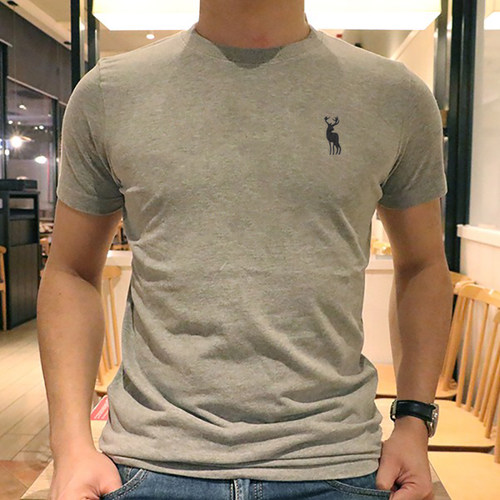 美国小鹿af纯色简约刺绣百搭t恤男短袖100%纯棉男潮大码半袖体恤