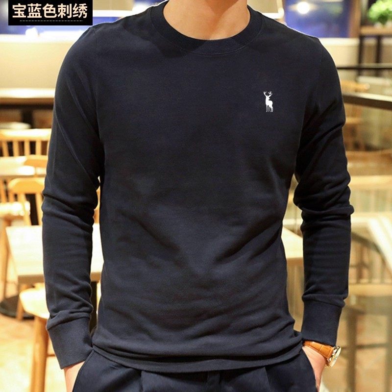 美国秋款af长袖t恤男士大码刺绣圆领百搭休闲纯棉白色青年打底衫