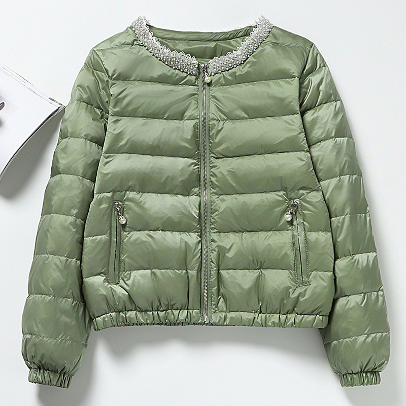圆领珍珠短款夹克型休闲羽绒服