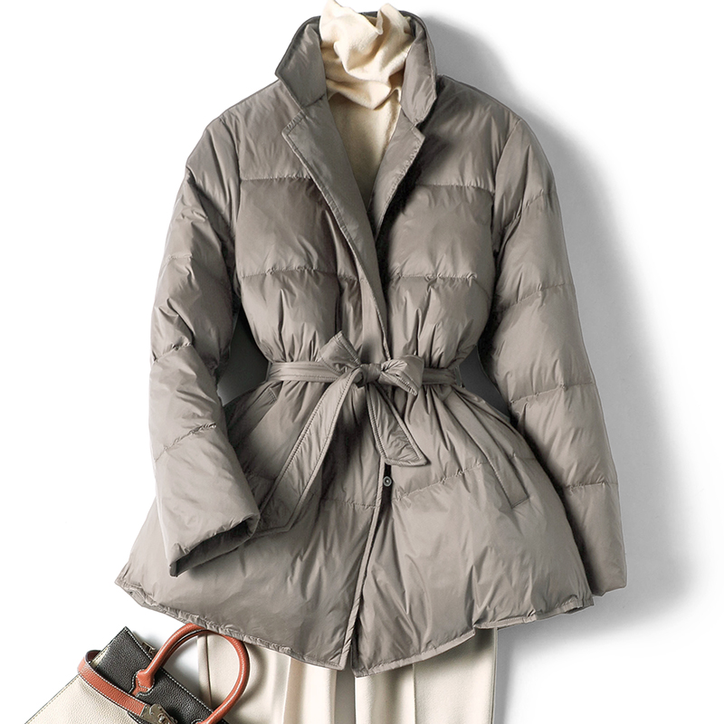西装领中长款宽松加厚羽绒服女