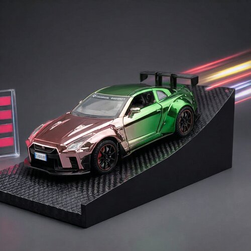嘉业1:22日产尼桑gtr r35电镀炫彩合金超跑模型仿真jdm收藏摆件车