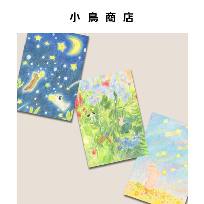 文艺治愈插画明信片小鸟商店