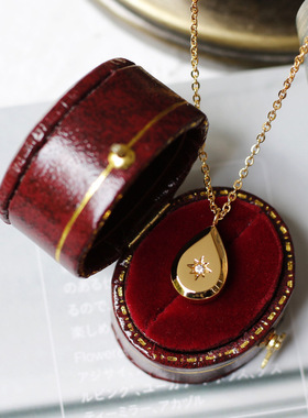 小金豆巴黎法国立体水滴八芒星石方砖项链锁骨链 钛钢镀18K金保色