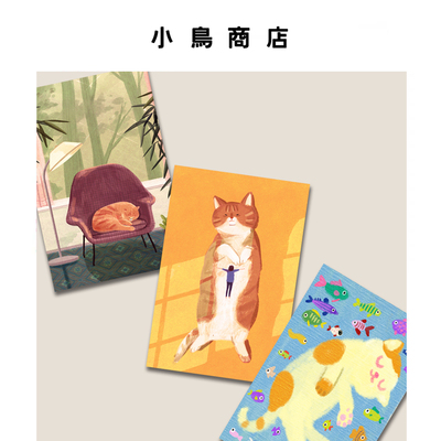ins风方形贺卡小卡片手绘猫咪明信片插画生日祝福小清新创意留言
