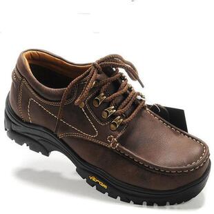 木森林男春秋冬中老人防滑橡胶底头层皮鞋户外休闲男鞋爸爸工装鞋