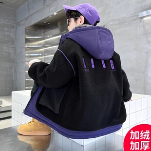 男童冬装羊羔绒外套2025新款加绒加厚冬季中大童儿童男孩秋冬款潮