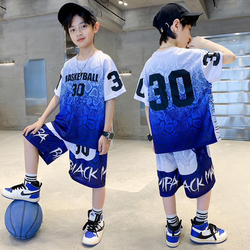 儿童装中大男童夏装套装运动2025新款男孩夏季速干篮球服网红酷帅
