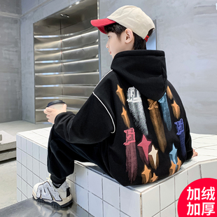 男童冬装套装2024新款男孩中大童儿童卫衣加绒加厚秋冬款酷帅洋气