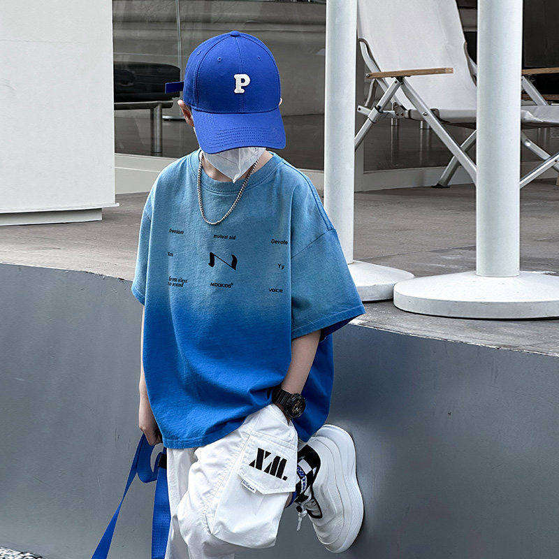 男童短袖t恤2026新款儿童夏季套装大童男孩夏装半袖T炸街痞帅上衣