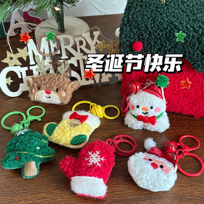 毛绒圣诞老人雪人铃铛挂件