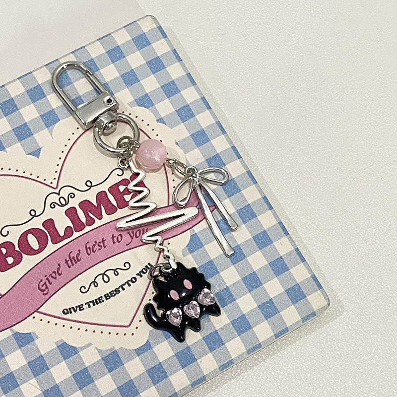 ORIGINAL COUPLE SWEET COOL PINK DIAMOND BLACK CAT KEYCHAIN Y2K ECG HANDMADE COUPLE KEYCHAIN GIRLFRIEND PENDANT
