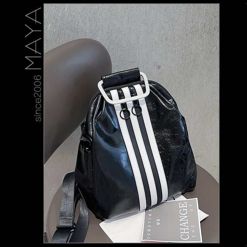 玛雅定制牛皮油蜡皮三条杠休闲双肩背包手提时尚百搭小众男女款潮