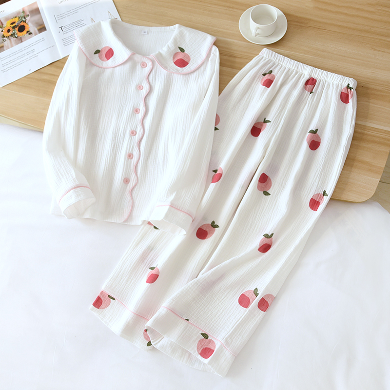 睡衣女纯棉双层布纱布