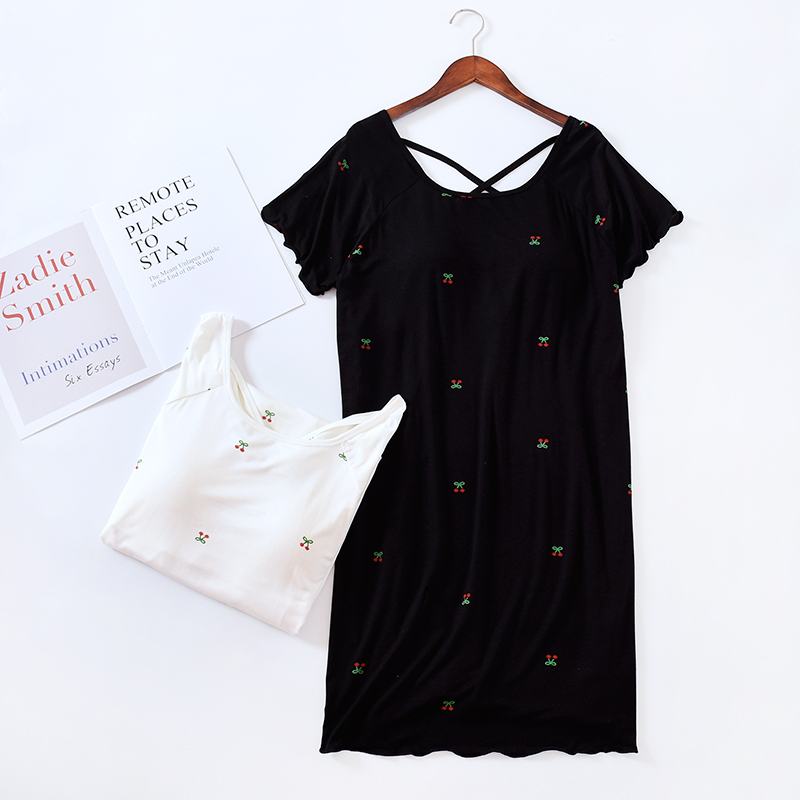 莫代尔冰丝夏季简约带胸垫睡裙