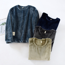 法兰绒单件上衣男士睡衣圆领长袖宽松大码珊瑚绒家居服加厚可外穿