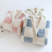 格子睡衣女士法兰绒上衣开衫 家居服可外穿 加厚珊瑚绒长袖 冬季 新款