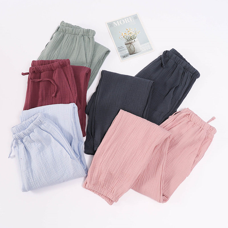 100%水洗纱布男女双层收口家居裤