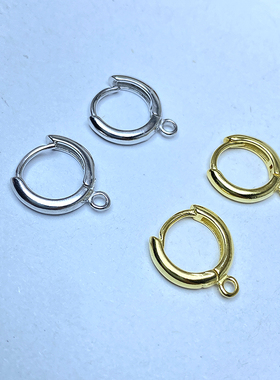 S925纯银圆形法式耳钩耳扣手工diy制作耳环耳饰品材料配件