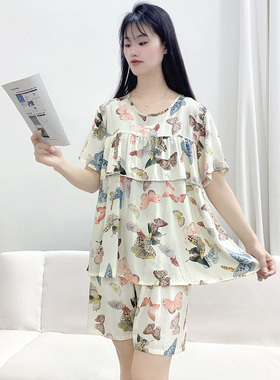 夏天棉绸睡衣女2025新款短袖不带胸垫防凸点可外出大码家居服Y116
