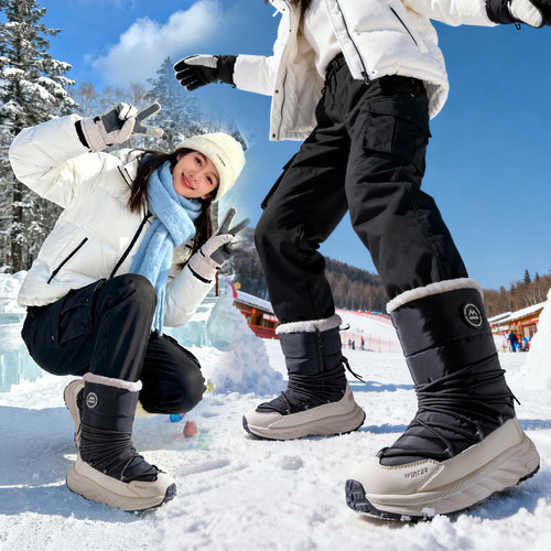 冬季哈尔滨旅行雪地靴女高筒防水防滑棉靴加厚保暖防寒东北大棉鞋