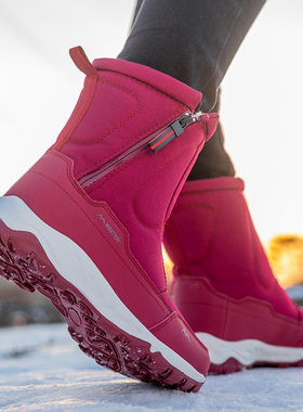 东北哈尔滨红色雪地靴女户外防水防滑保暖加绒加厚冬季大棉鞋中筒