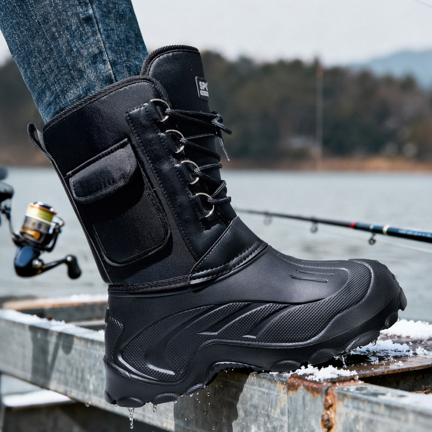 冬季防水钓鱼靴子外卖骑手雪地靴防滑保暖加厚东北大棉鞋户外骑行,流行男鞋,时尚雪地靴,淘宝优惠券,粉丝福利购,淘宝优惠卷