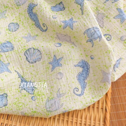 【海洋贝壳】纯棉双层绉纱 母婴级a类口水巾发圈睡衣浴巾