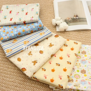 纯棉40支平纹布料舒适透气 卡通动物印花 连衣裙发圈衬衫睡衣手作