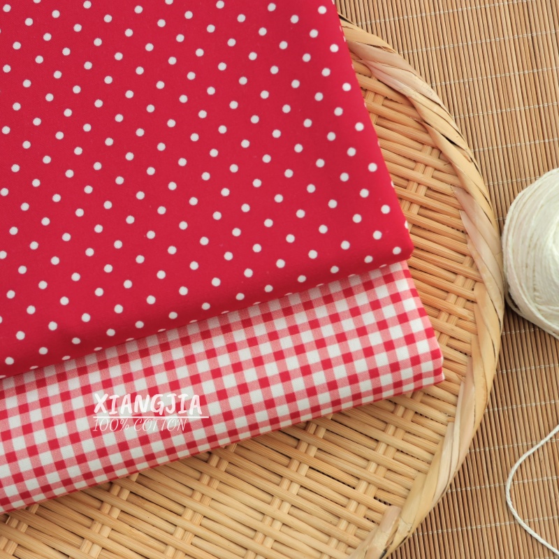 【气质大红波点格纹】8 安细帆布 宠物包包DIY手作手工纯棉面料