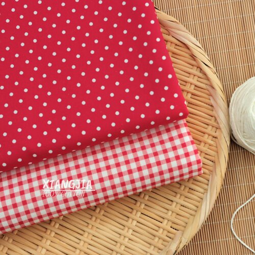 【气质大红波点格纹】8 安细帆布 宠物包包DIY手作手工纯棉面料
