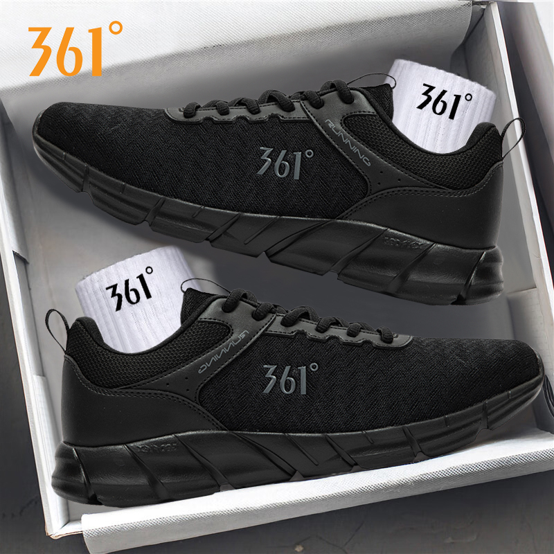 361跑步鞋男鞋2025冬季新款轻便减震网面黑色学生运动鞋休闲鞋子