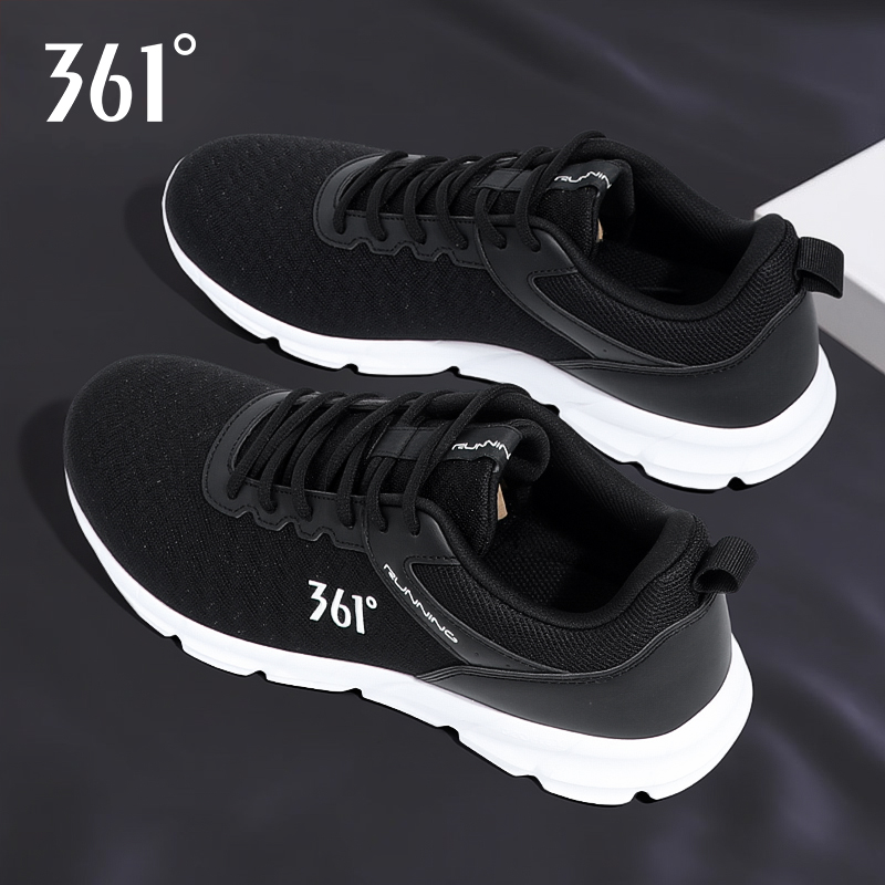 361男鞋网面运动鞋2025冬季新款休闲鞋轻便黑色学生软底跑步鞋子